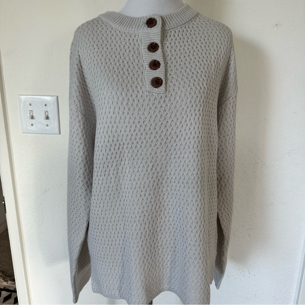 Waffle Knit Henley Lounge Set Oatmeal Beige Medium Cozy Knit (Everlane like) - Picture 2 of 15